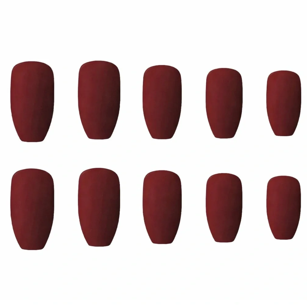 Burgundy Matte Coffin Press-On Nails Medium 24pc Set